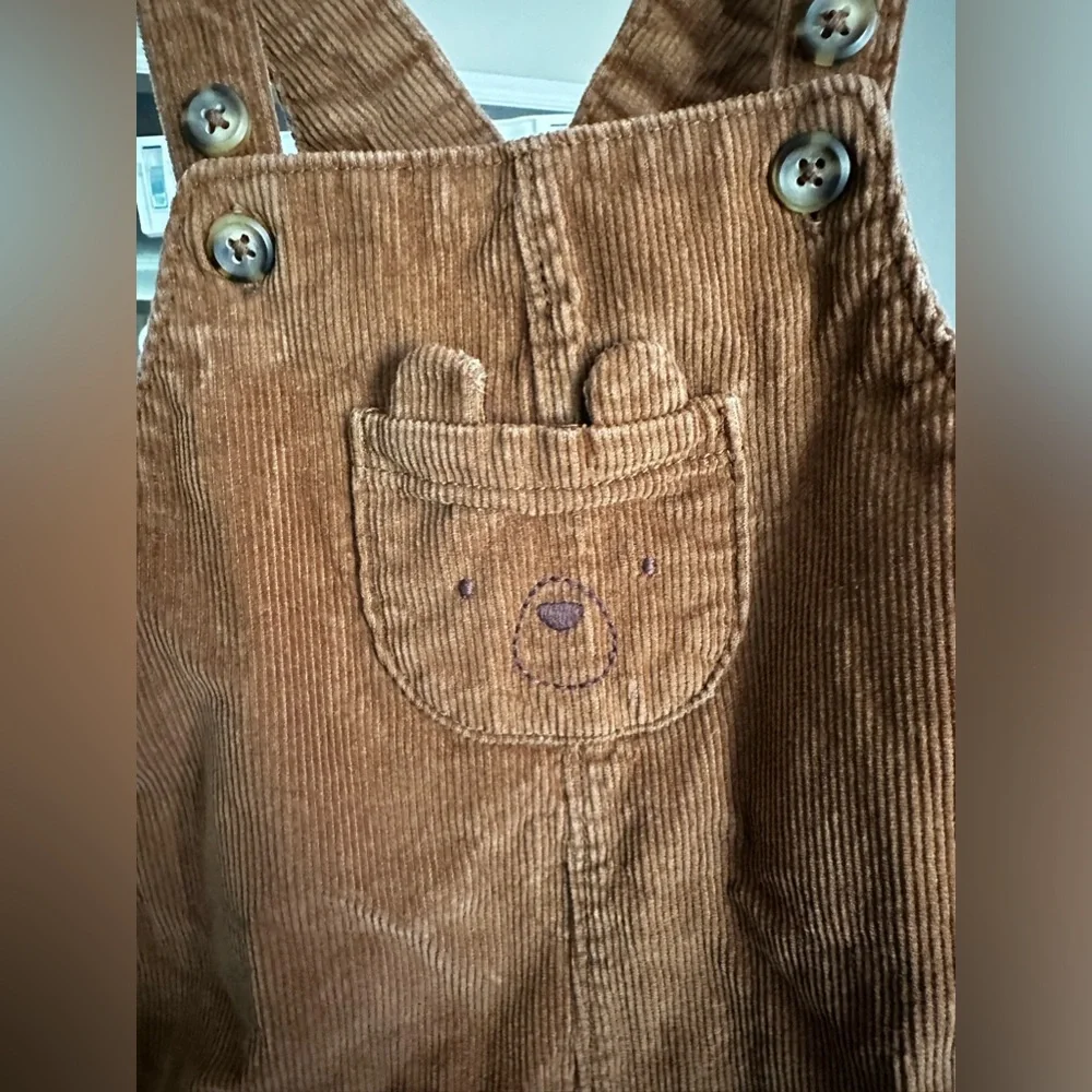 Baby brown corduroy teddy bear overalls